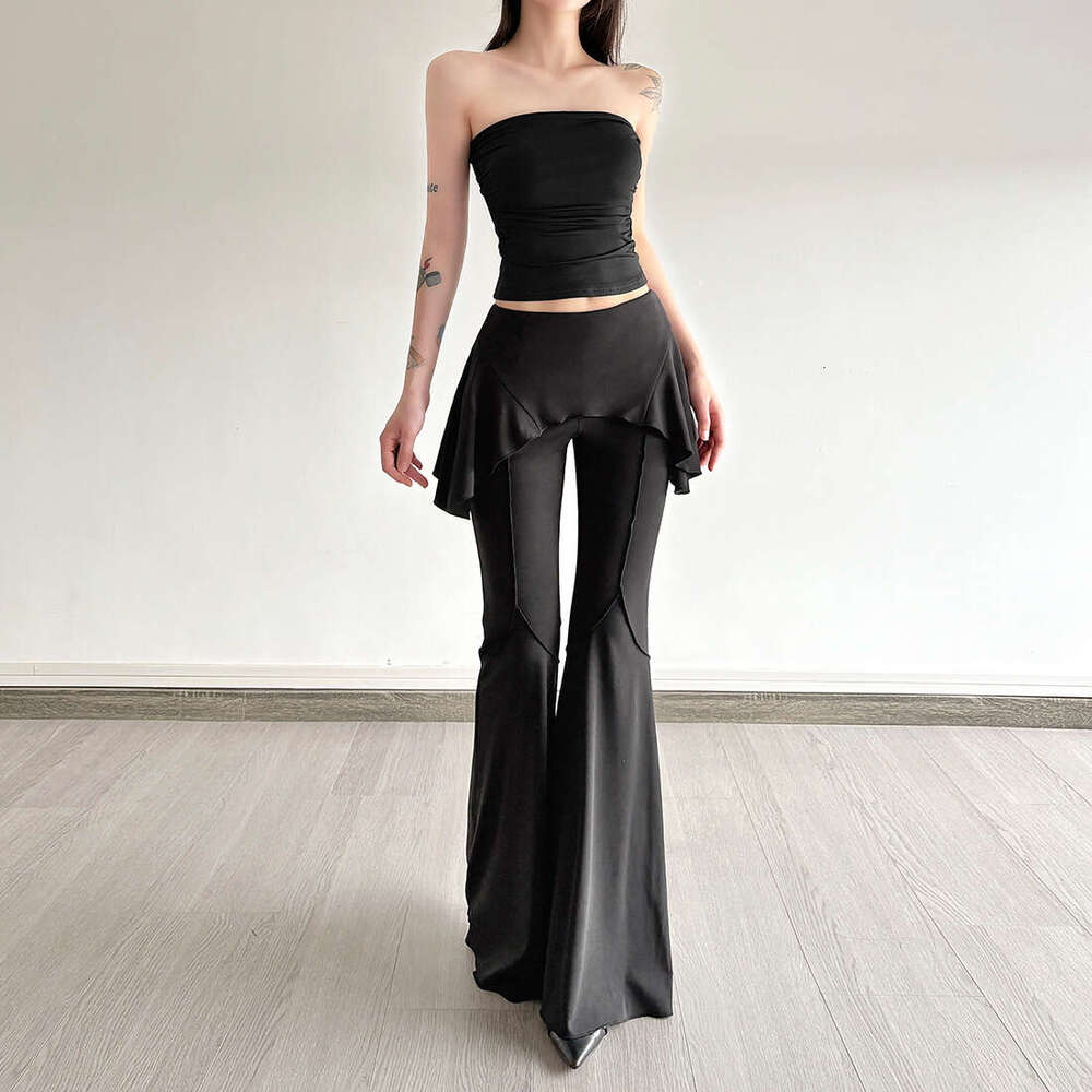 2025 Summer New Casual Fashion Trend Vertical Sense Niche Design Flared Long Pants Women's Wear 16c