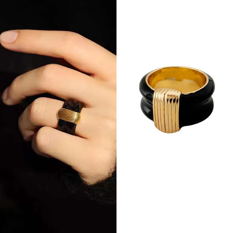 Gold-Plated Copper Vertical Stripe Handmade Enamel Dopamine Color Ring