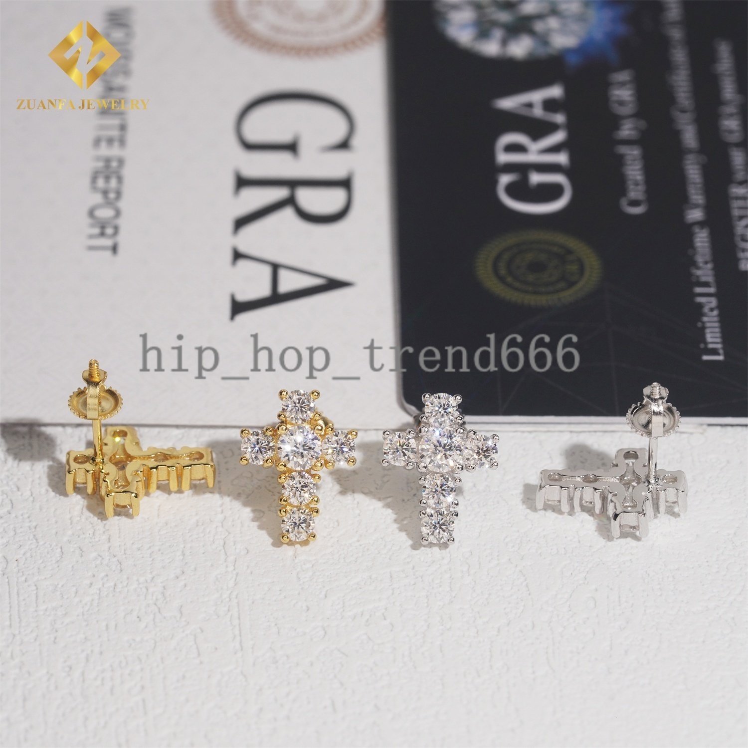 Bulk Drop Iced Out Hip Hop Cross Stud Earrings with Sterling Silver 925 Screw Backs and Moissanite Diamonds