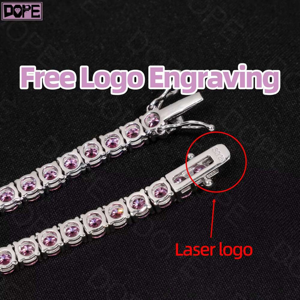 Senior Designer Necklace BraceletGRA Certified 3mm 4mm 5mm Silicon Stone Hip Hop Sier Pink VVS Tennis Chain