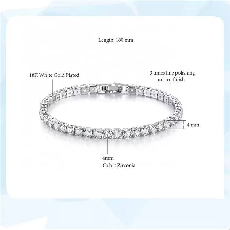 Wholesale Women 2.5mm 3mm 4mm 5mm Crystal Tennis Chain Bracelet Mens Silver Rose Gold Iced Out Zircon Cz Diamond Tennis Bracelet