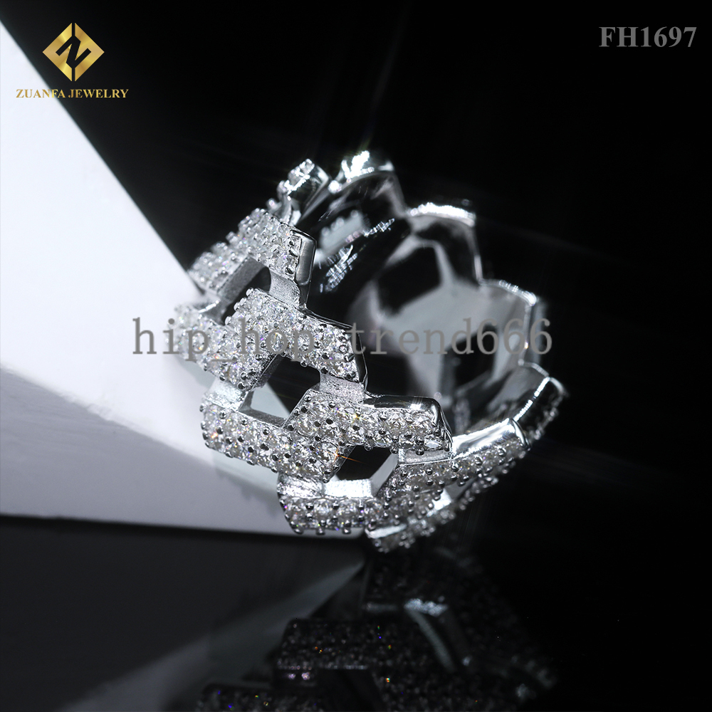 Ready to Ship Cuban Rings 925 Silver Gold Plated Jewelry Moissanite Diamond Ring