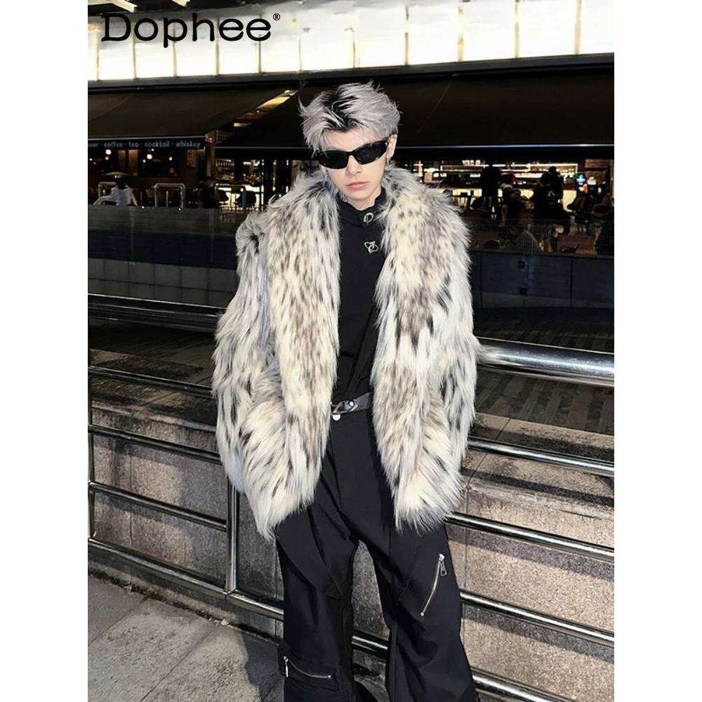 2025 Winter Integrated Short Leopard Print Stand-Up Collar Faux Fur Jacket Men's Women's Thickened Warm Plush Jackets