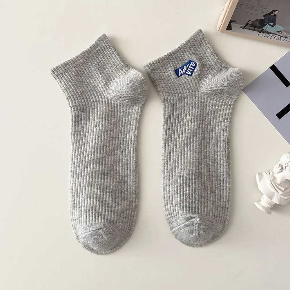 Summer Low Tube Gray Ankle Socks Men Fashion Solid Color Short Socks Spring Autumn Cotton Funny Socks Sports Embroidered Letters X250725