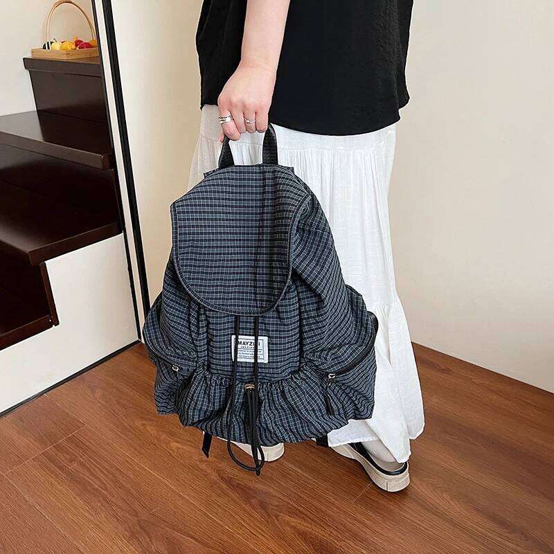 Plaid Nylon Canvas Women's 2025 New Trendy Fashion Korean Style Backpack Casual Large Capacity Computer Bag