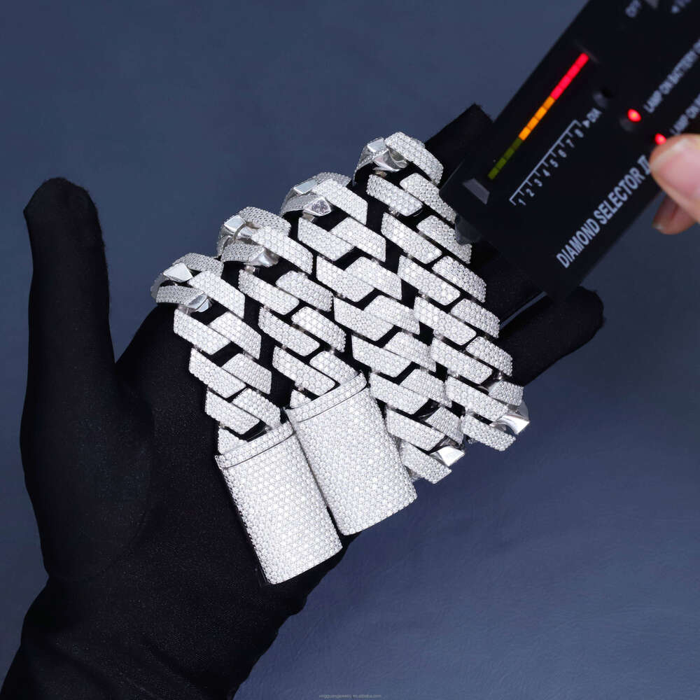 20mm 3Rows 4Rows Stones Heavy Link Necklace S Sier Iced Out VVS Moissanite Men's Cuban Chain Hip Hop Jewelry