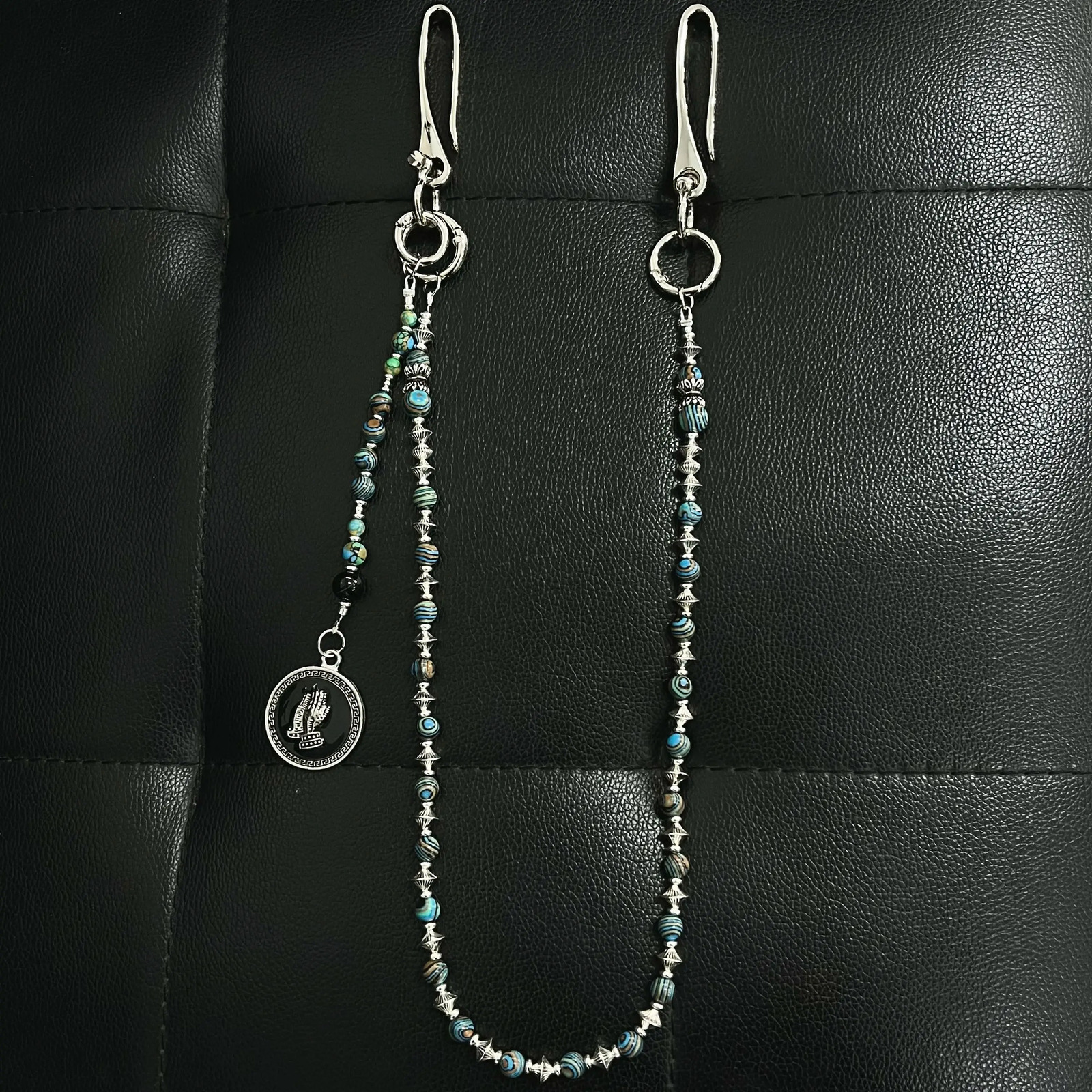 Original punk style pants chain handmade turquoise retro jeans decoration 250722