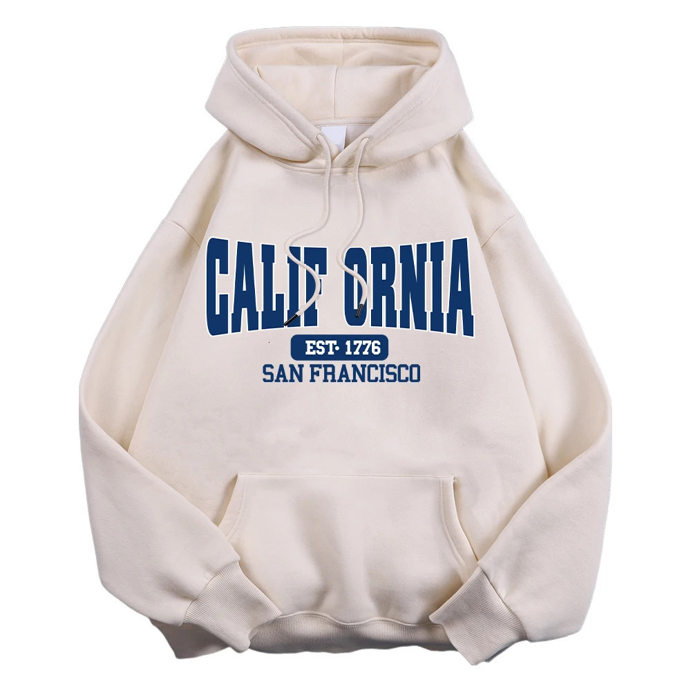 Autumn Winter Womens Hoodies California Est 1776 San Francisco Printed Sweatshirt Warm Fleece Comfortable Pullover Casual Tops 250725