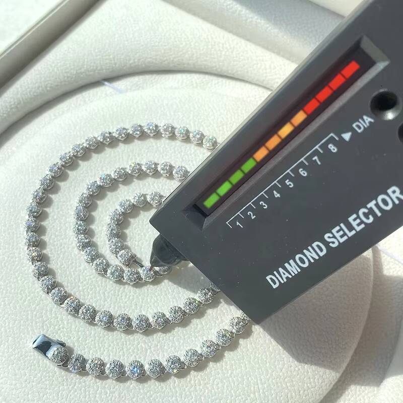 Iced Out Moissanite Chain 5mm Round Tennis Cluster Link Chain Sterling Silver 925 Moissanite Diamond Necklace for Men Women