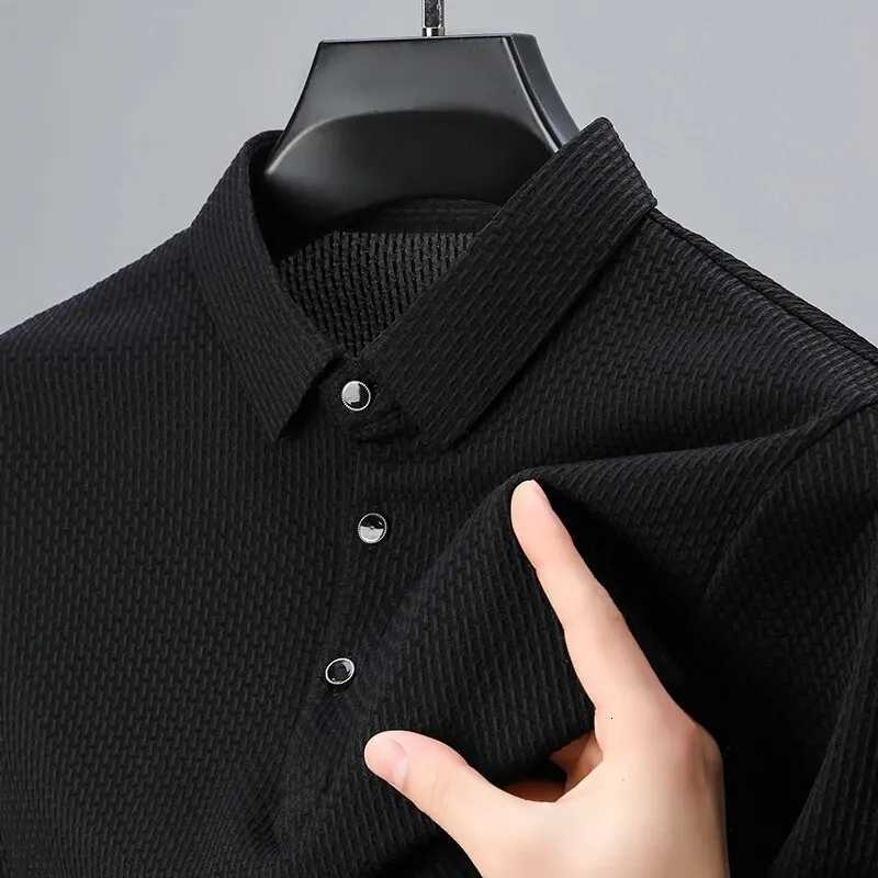 2024 Summer Mens Casual Polo Shirt Breathable Business Male Golf Social Short Sleeve Lapel Loose T-shirt Solid Color Cool Tops XJ250725