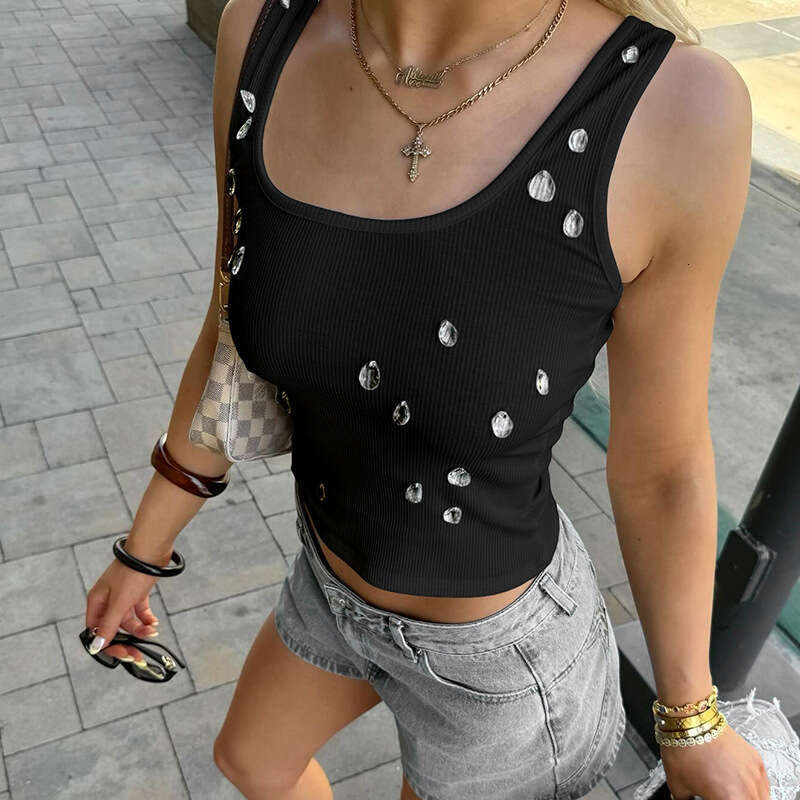 Y25tp277 Women's Spring Summer New Solid Color Sleeveless Off-Shoulder Low Neck Slim Fit Ruched Camisole Top B5