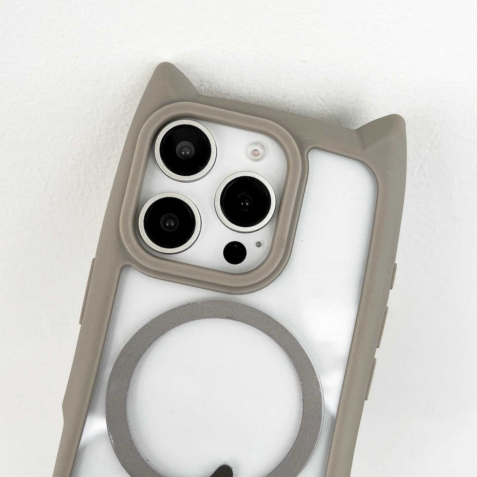 3D Cat Ear Magnetic Wireless Charging Case for iPhone 15 14 12 11 Pro Max 16 Plus 13 Mini PC TPU Armor Cover R250724