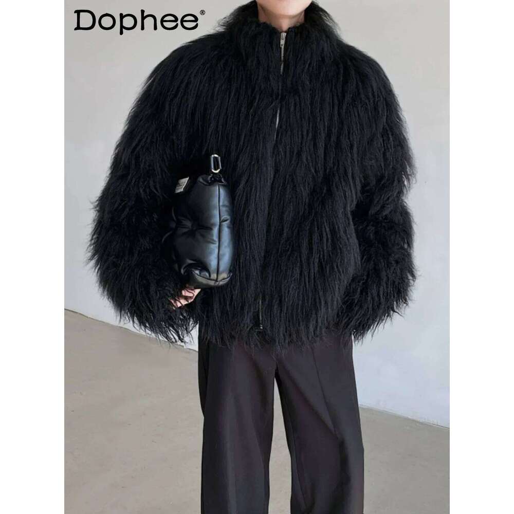 Men's 2025 Winter High-End Stand Collar Long Sleeve Thickened Cotton Jacket Handsome Trendy Environmentally Friendly Fur Clothes