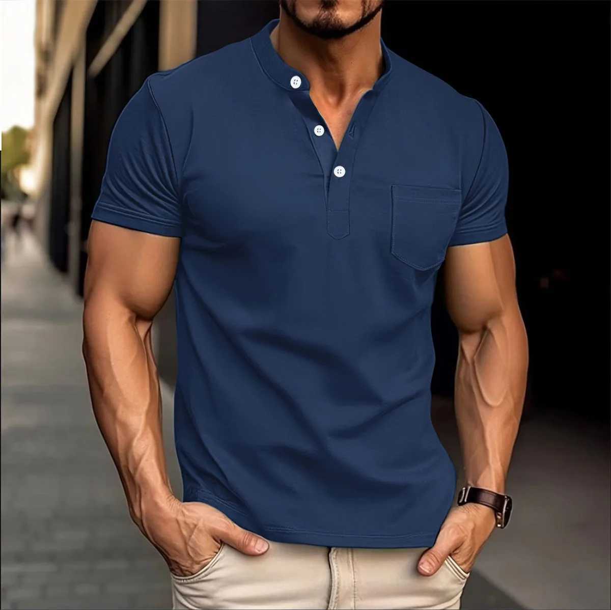 Summer Cross-border Mens New Short-sleeved T-shirt With A Collar Solid-color Short-sleeved T-shirt Top And Polo Shirt XJ250725