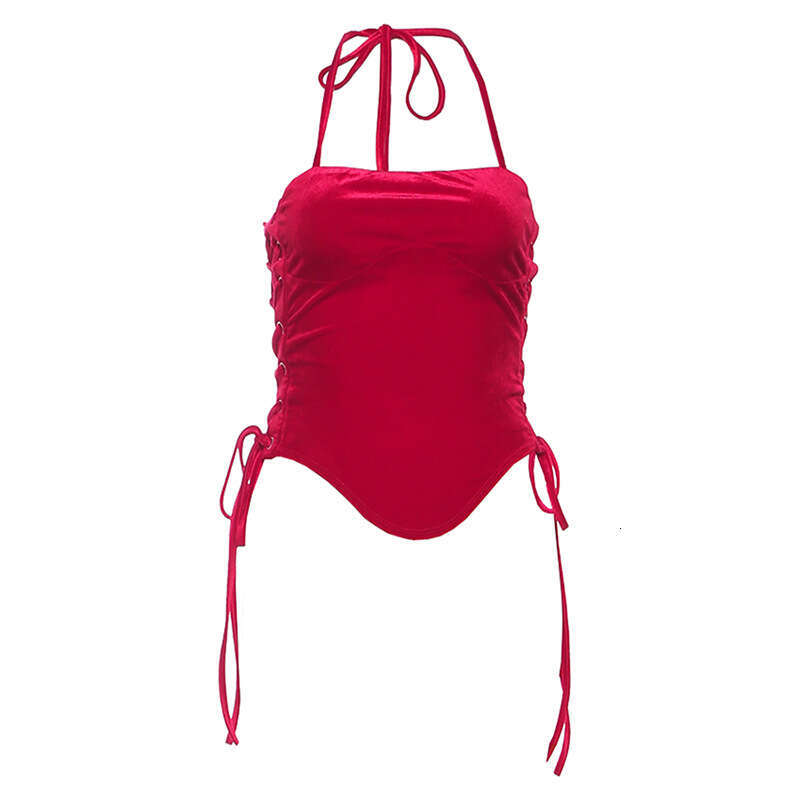 2025 Spring New Women's Solid Color Slim Street Fashion Halter Neck Tie Backless Tank Top 571