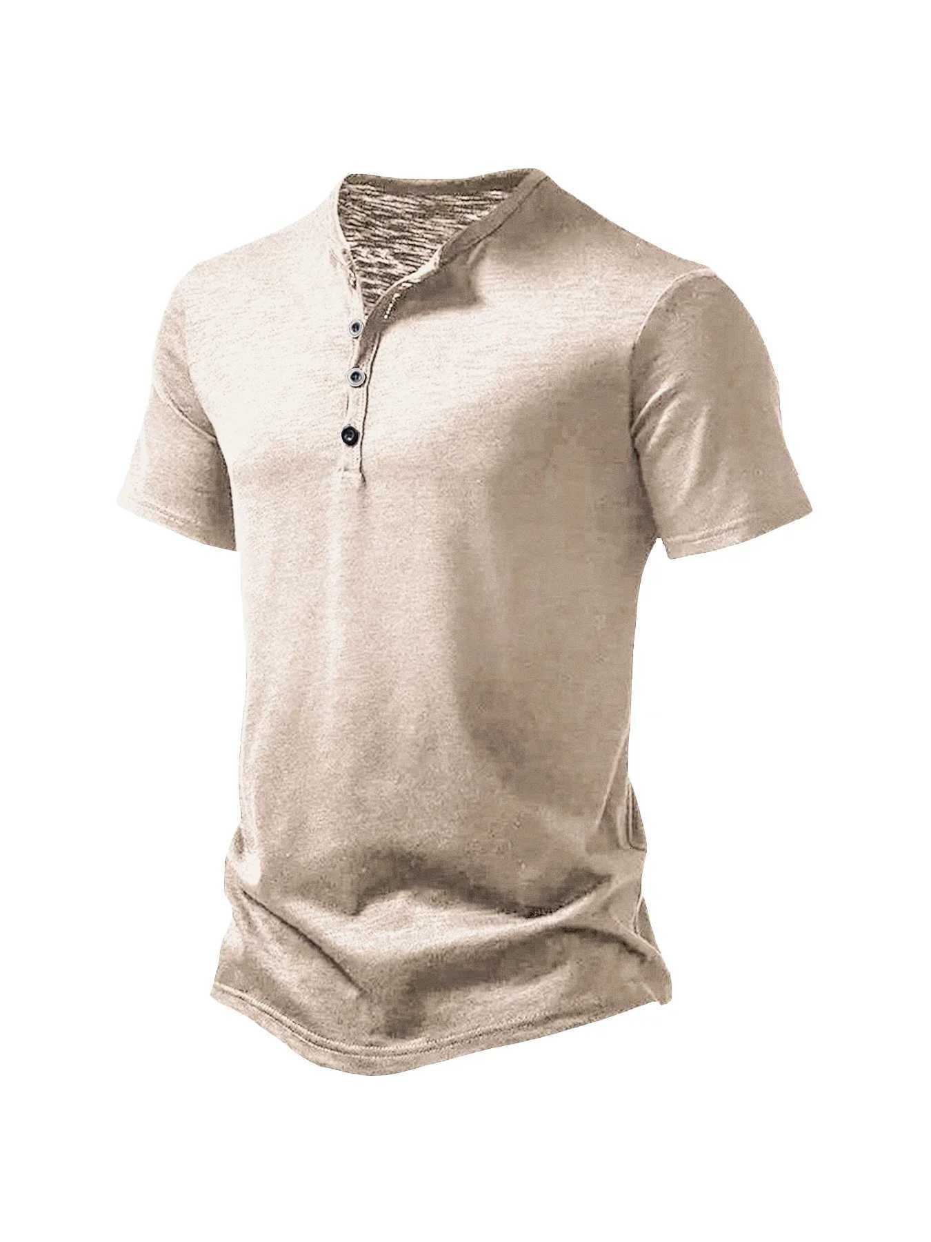 Mens Summer Basic T-Shirt Henley Neck Short Sleeve Male Casual Pullover Outdoor Breathable Streetwear Mens T-Shirt Tops Y250724