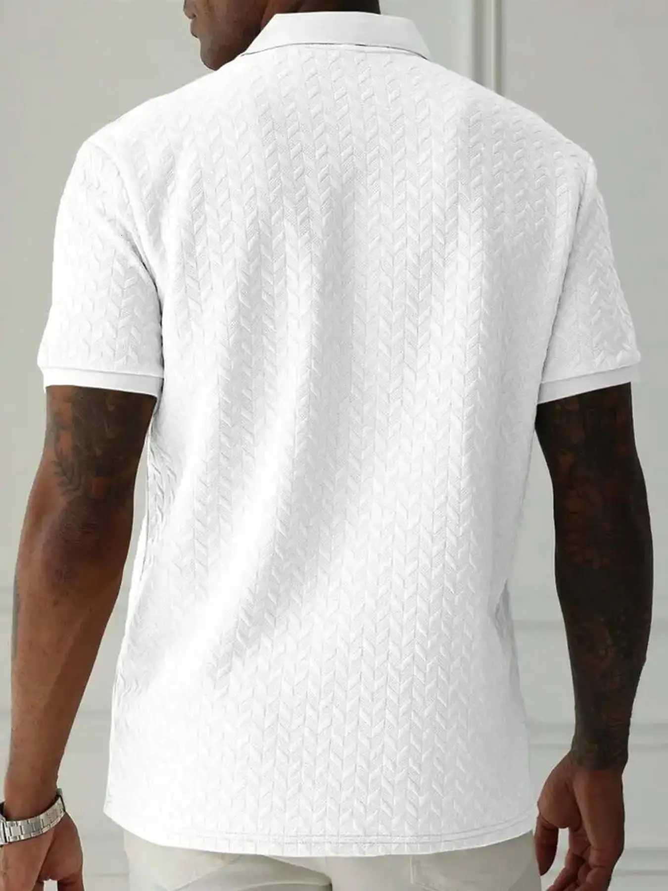 Mens Heavyweight Polo Shirt Spring Summer Short-sleeved Jacquard T-shirt Turn-down Collar Casual Fashion Button Male Clothing XJ250725