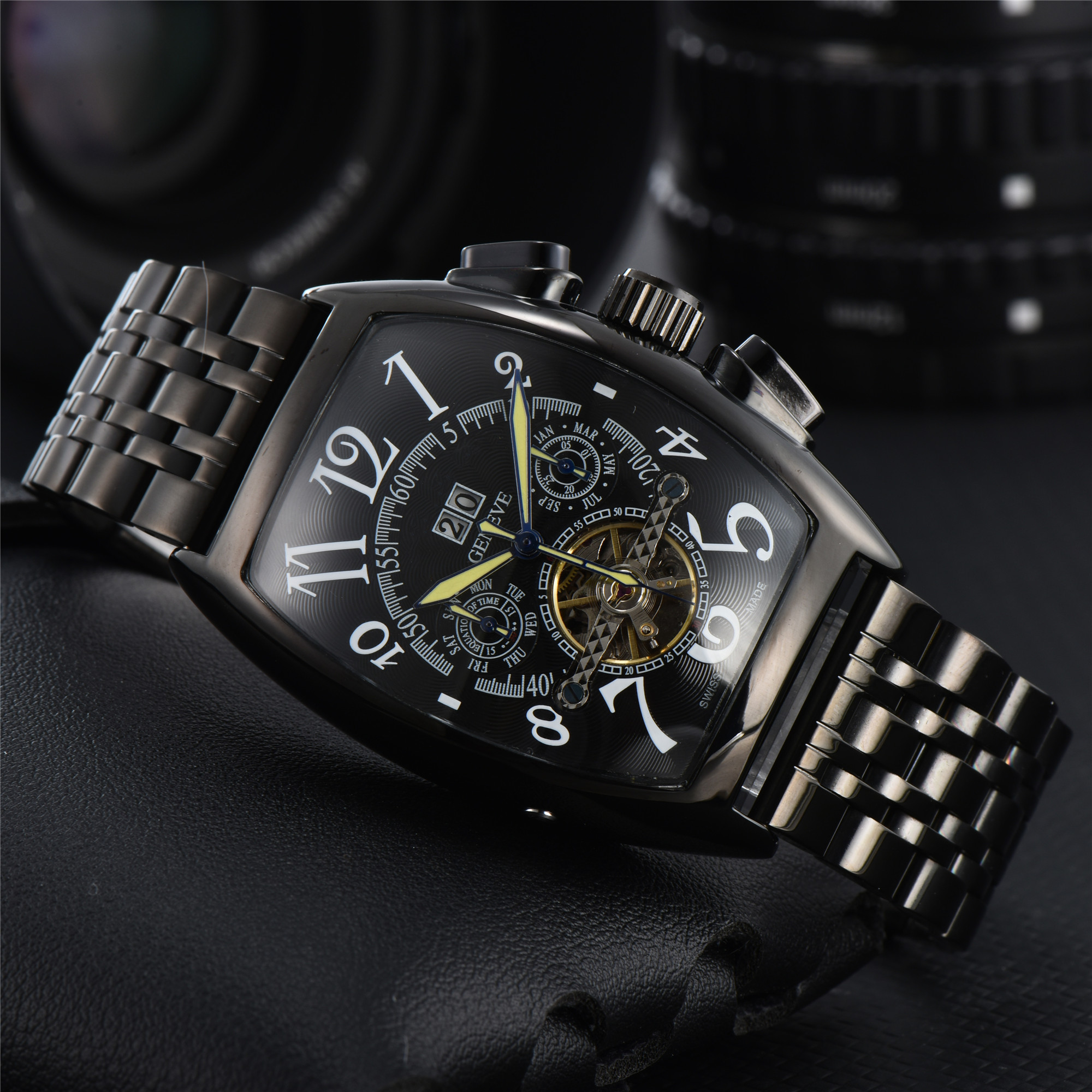 Frank AAA tourbillon double calendar re-engraved wine barrel type automatic mechanical watch men's watch