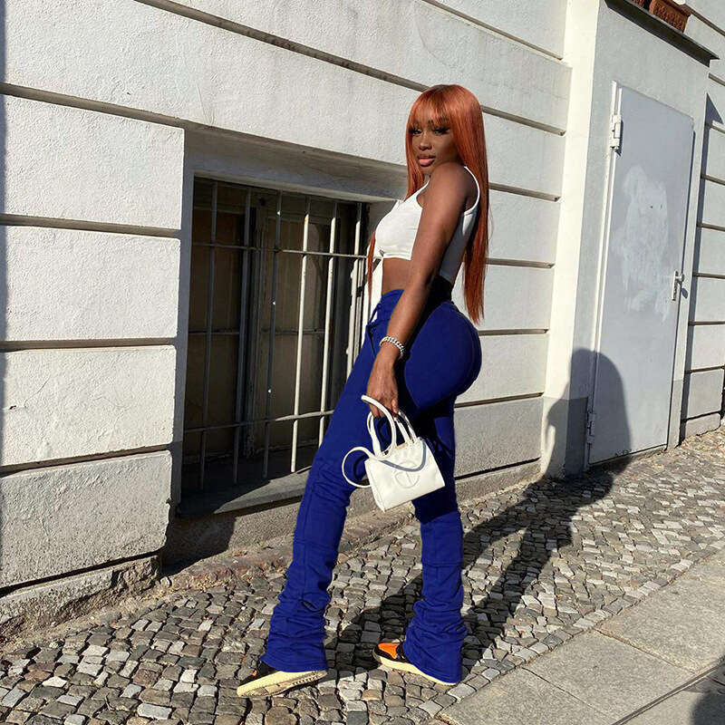 2020 Autumn Winter New Women's Solid Color Elastic High Waist Slimming Drawstring Versatile Slouch Pants 913