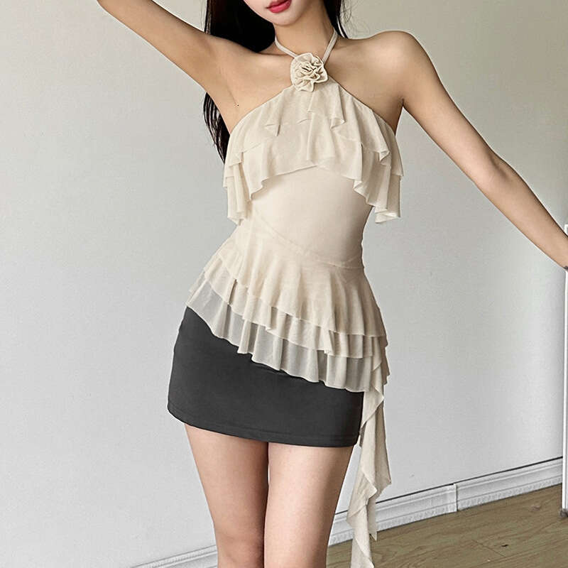 2024 Summer New Women's Solid Color Slim Fit Street Fashion Halter Sexy Backless Tank Top 70f