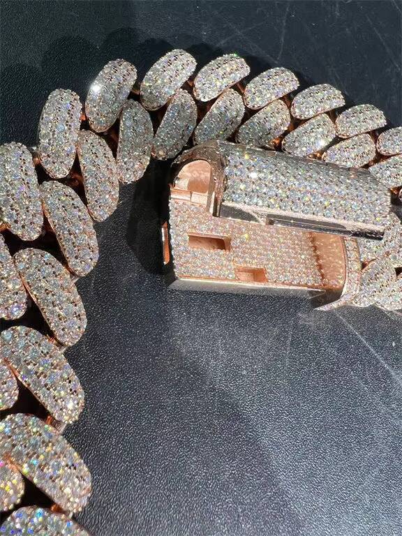 Hot Selling High End Luxury Vvs Moissanite 925 Sterling Silver Plated With 18k Rose Gold 18mm 24 Inch Cuban Chain