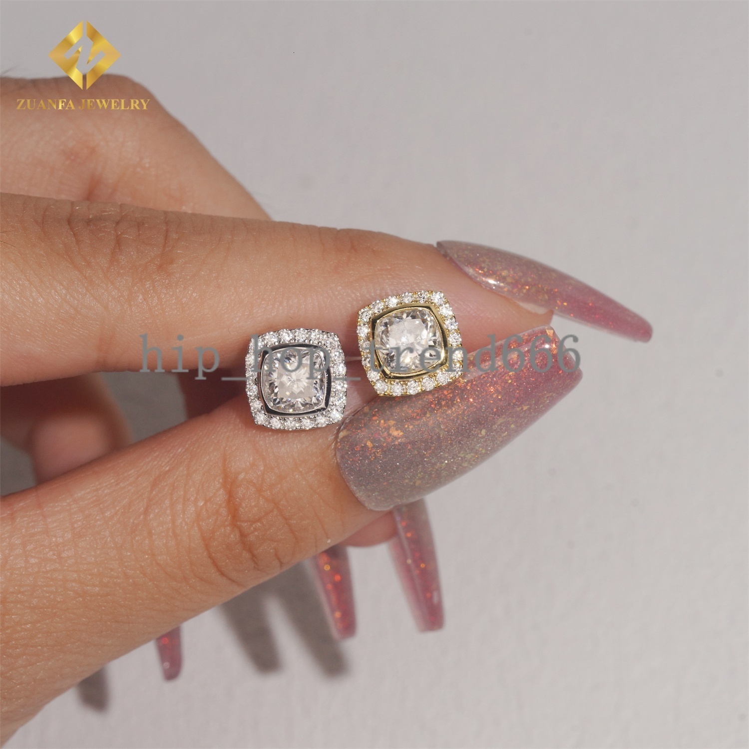 Wholesale Stud Earrings Men Iced Out Moissanite Earrings VVS Fire Jewelry with Box 925 Silver Stylish Fashion Style Hip Hop