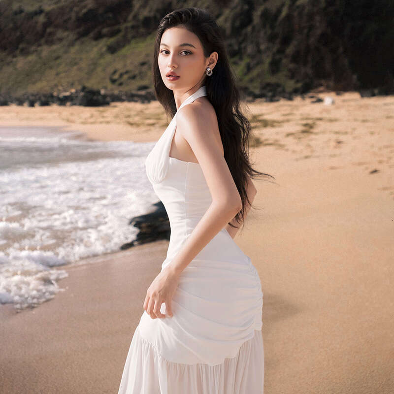 2025 Summer New Pure Desire Style Halter Neck Tube Top High Waist Bodycon Sexy Goddess Long Vacation Beach Dress 6c6