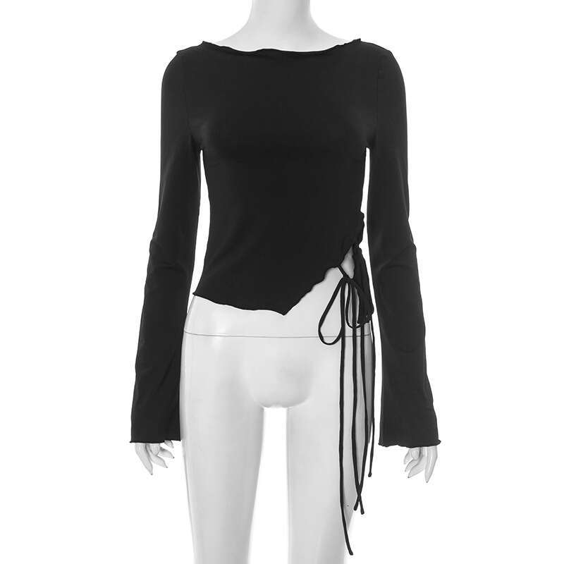 Ytp222 Women's Summer New Pullover Ruffled Solid Color Side Tie T-Shirt Top B5