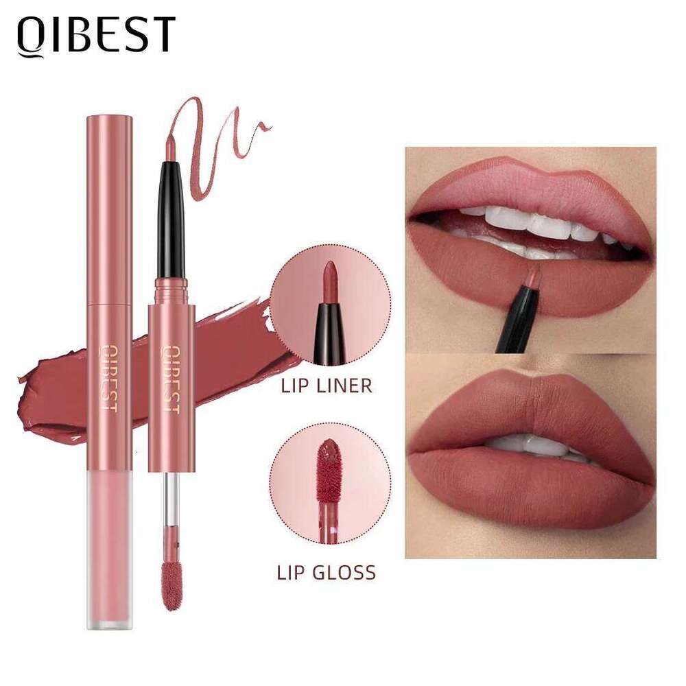 QIBEST Double Ended Nude Gloss Lipliner 2 In 1 Stick Veet Matte Liquid Lipstick Long Lasting Non-stick Cup Lip Tint Makeup X250725 X2