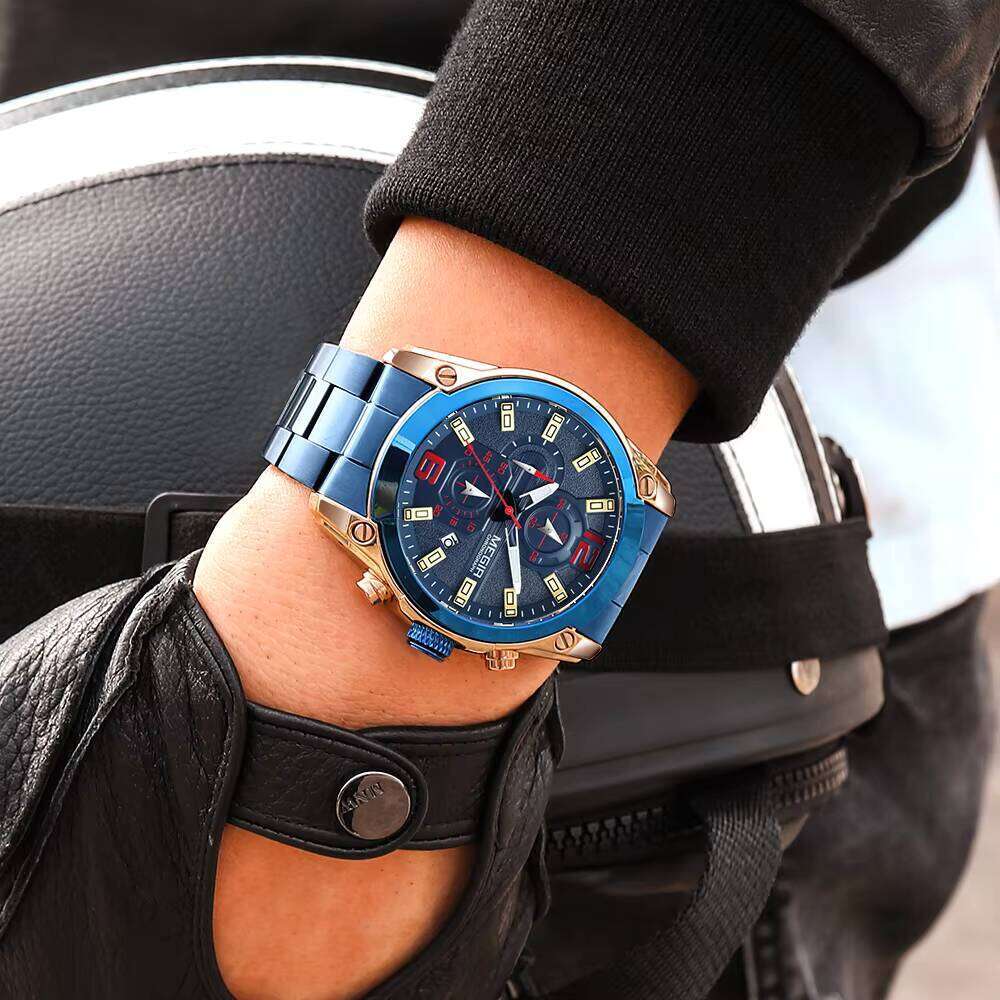 MEGIR Men's Business Chronograph Watch - Stainless Steel, Waterproof, Luminous, 46.5mm - Bulk Wholesale