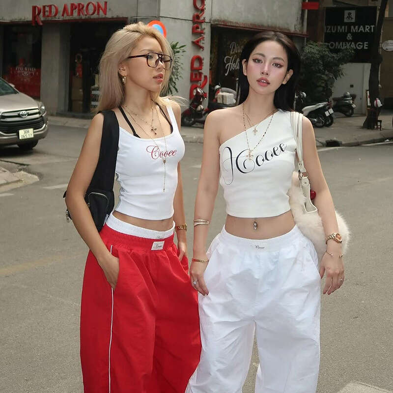 2025 Spring New Women's Fashion Solid Color Slim Fit Street Style Single Shoulder Asymmetric Neck Backless Vest 1b4