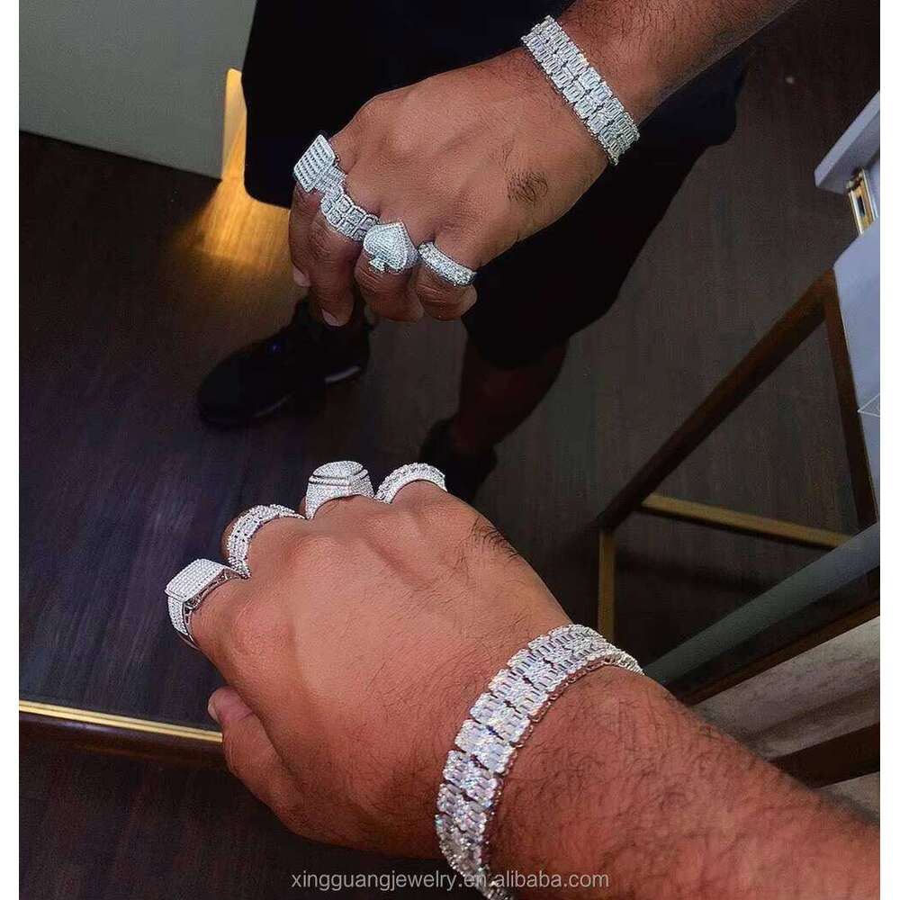 New Custom Design Baguette VVS Moissanite Dias S Sterling Sier Open Bangle Unisex Bracelet Jewelry