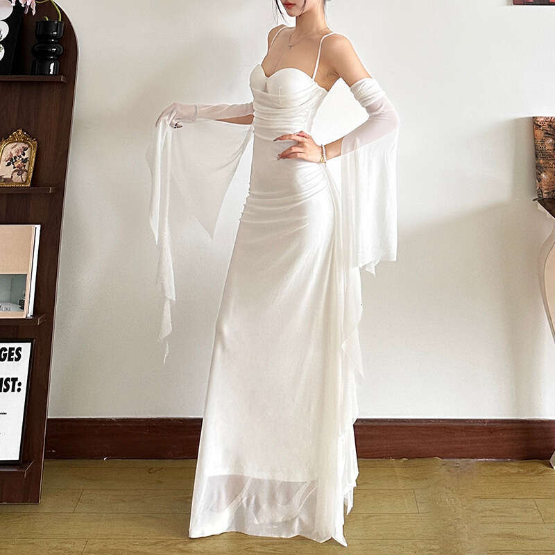 2024 Autumn Winter New Women's Solid Color Slim Fit High Waist Fashion Strapless Backless Dress 481