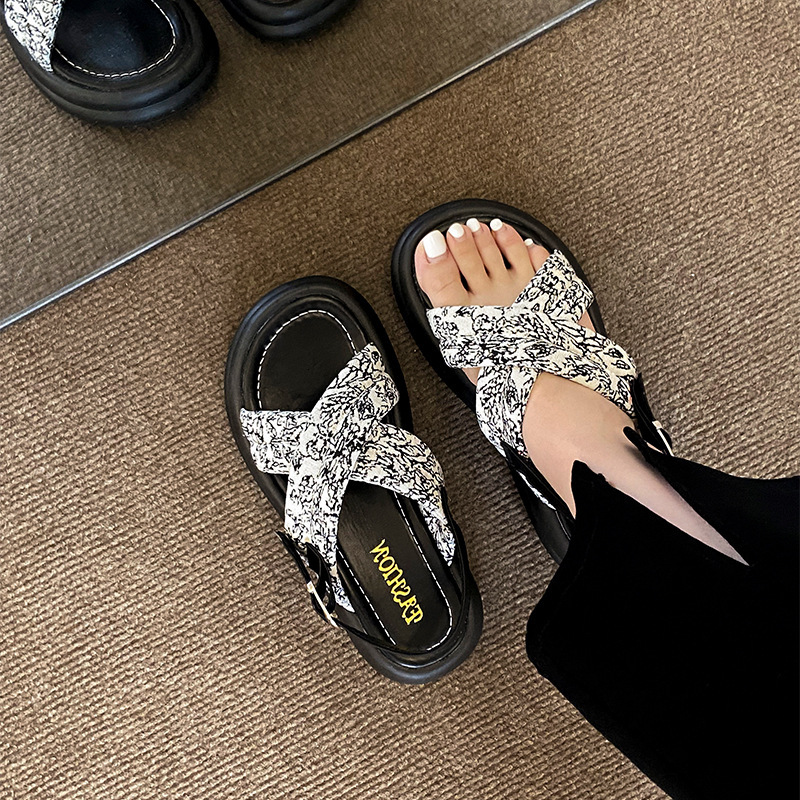 Ddmysports Platform Summer New Chinese Style Cross Strap Comfortable Wedge Sandals For Women Trendy Outdoor Shoes