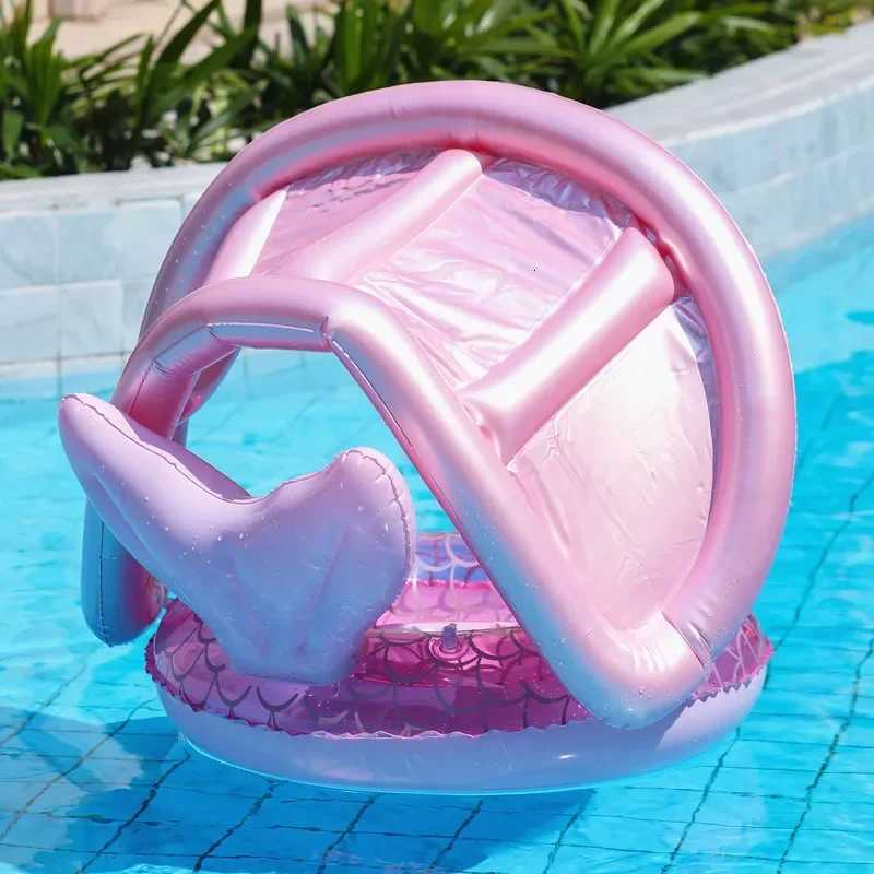 Baby Swimming Circle with Mermaid Tail Outdoor Sunshade with Canopy Inflatable Float Ring Summer Pool Water Toys Equipment M250725