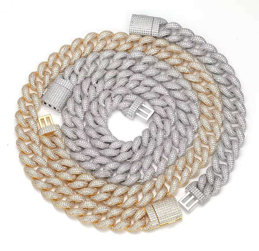 Men's and Ladies' Sterling Sier Chain 15mm Full Iced Out Link Cuban Moissanite Necklace