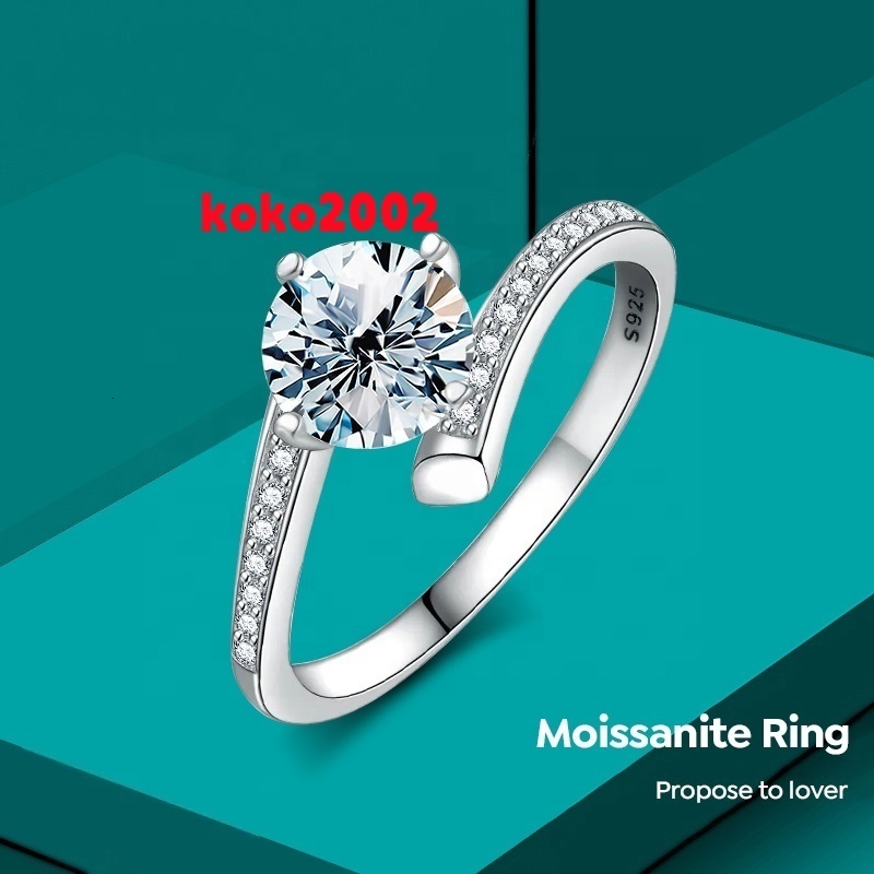 Wholesale 100% Moissanite Ring 1CT Brilliant Diamond Engagement Ring for Women Girl Promise Gift 925 Sterling Silver Jewelry