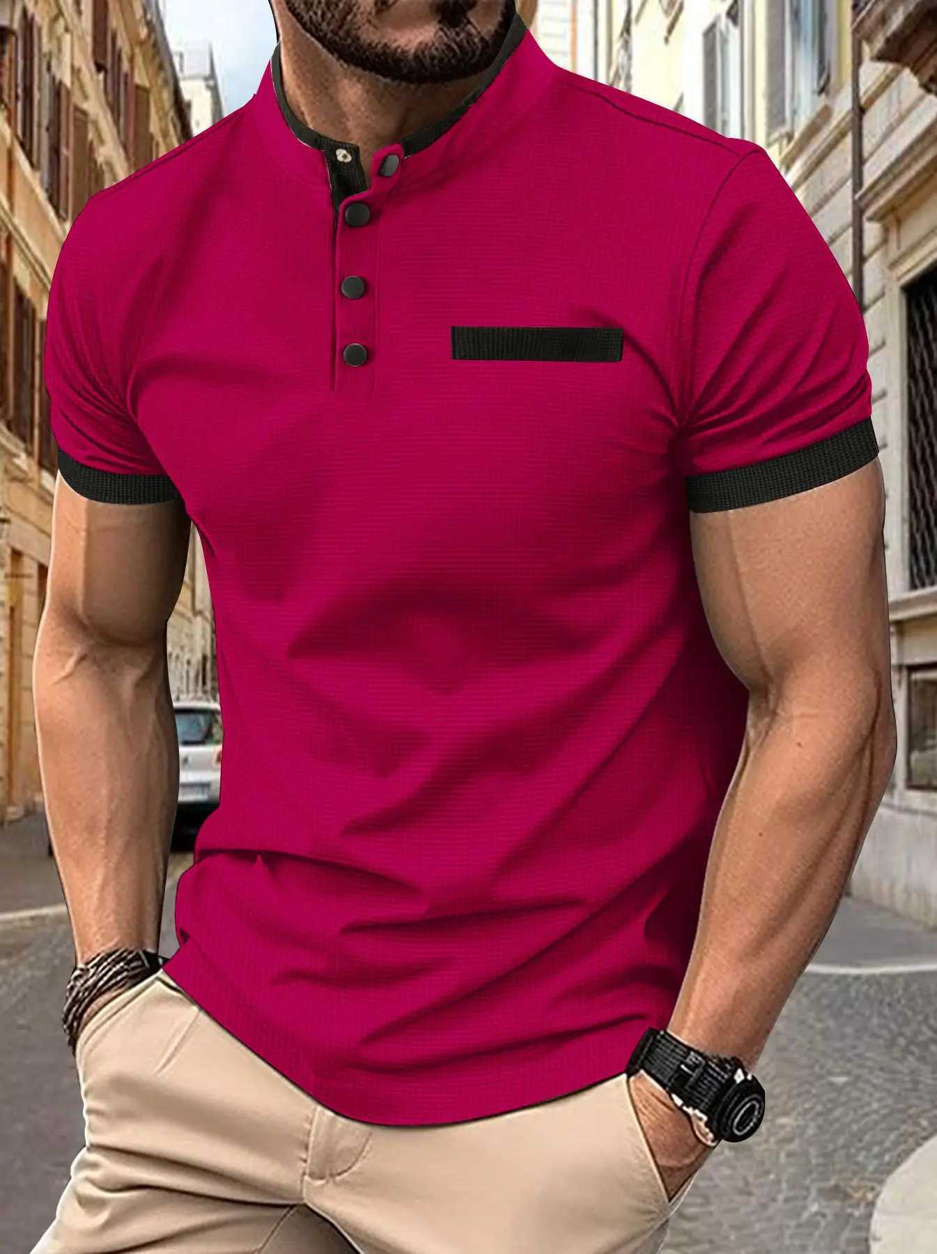 Fashion Mens Summer Business Casual Polo Shirt Casual Breathable Top Stand Collar Short-Sleeved Polo Shirt XJ250725