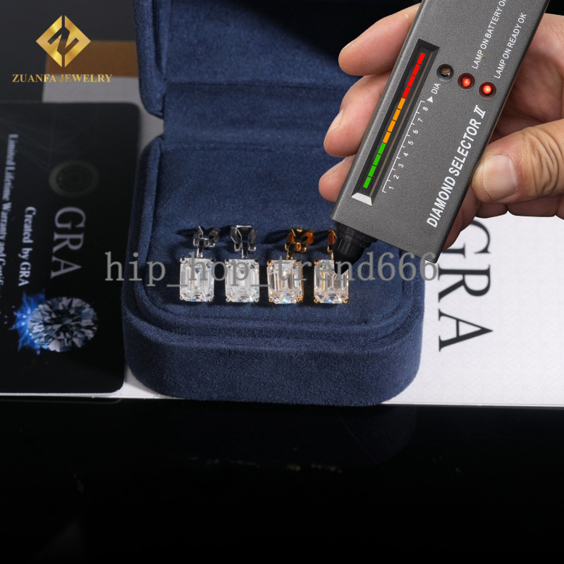 Ready to Ship 925 Sterling Silver Clip-on Mens Earring Gold Plated Iced Out VVS Diamond Emerald Moissanite Drop Earrings