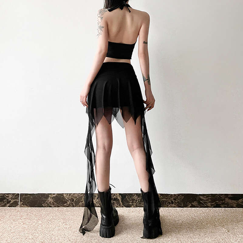 2024 Summer New Women's Solid Color Slim Street Fashion High Waist Sheer A-line Skirt 3c5