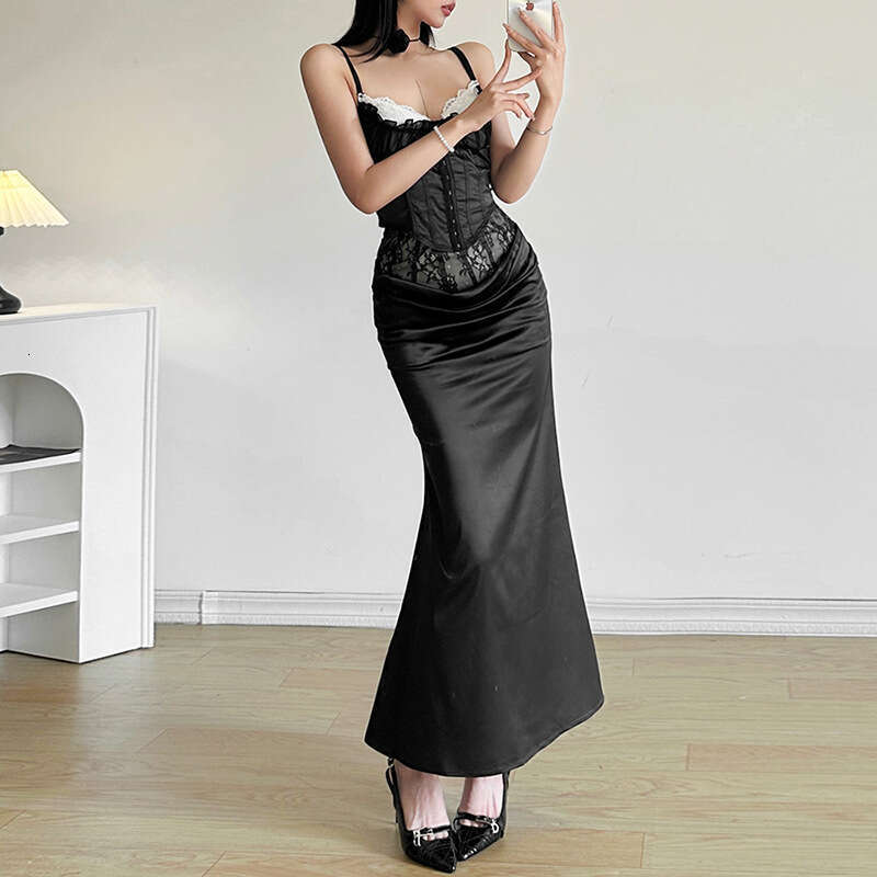 2023 Autumn Winter New Women's Solid Color Slim Fit Bodycon Street Fashion High Waist Pleated Skirt cd2