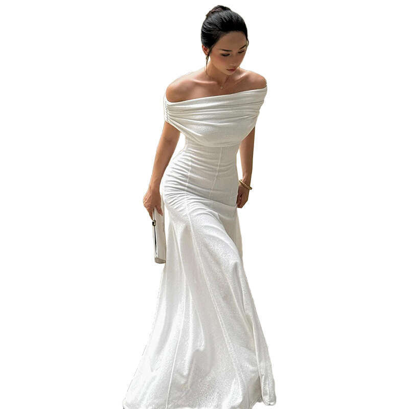 2025 Summer New Sexy Strapless Pure Desire Waist-Cinching Elegant Slim Off-Shoulder Long Dress for Women 315