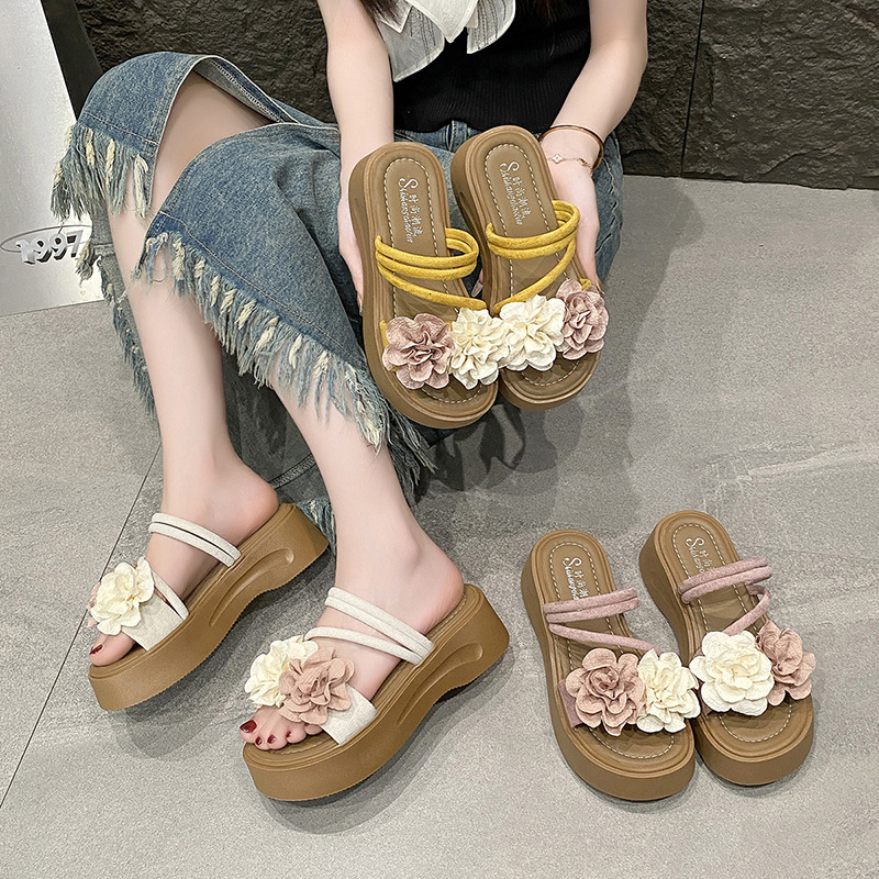 Ddmysports Trendy Thick Soled Platform Summer New Korean Fashion Mesh Pleated Petite High Heeled Sandals For Women Outdoor Shoes