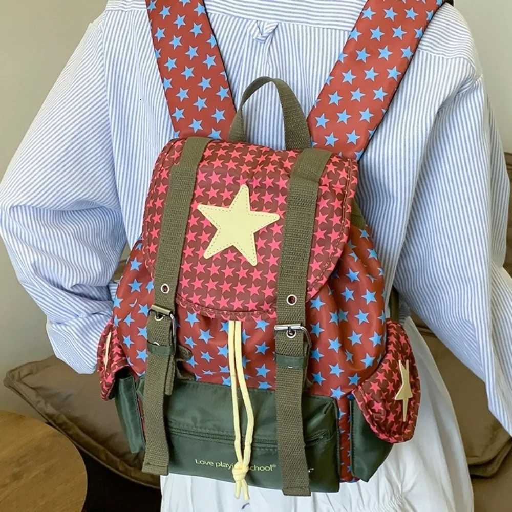 Carto Large Capacity Lucky Star Backpack Korean Style Multi-pocket Drawstring Schoolbag Nylon Y2K Hiking Camping Bag Students Y250724