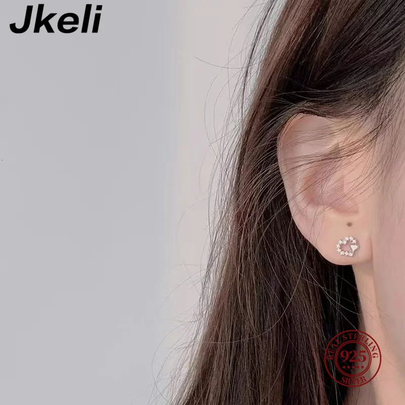 Jkeli Peach Heart Niche Simple INS Style Zircon Delicate Stud 18K Gold 925 Silver Earrings Small Ear Jewelry 250722