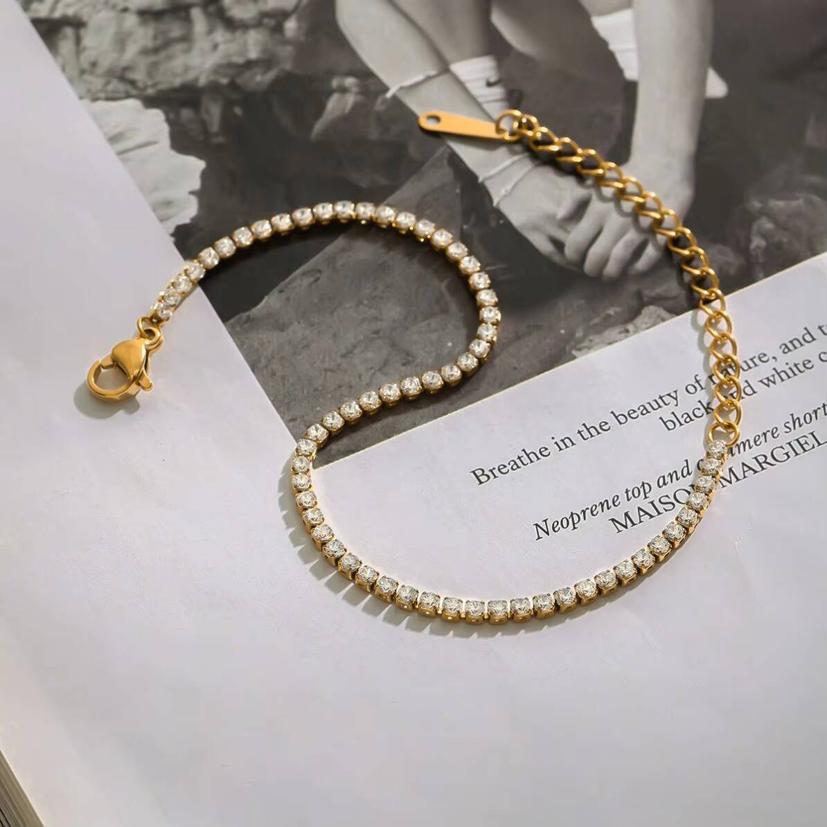 Luxury 18K Gold Stainless Steel Tennis Chain 2MM Zircon Stone Bracelet Stylish Sports Casual Fashion Charm