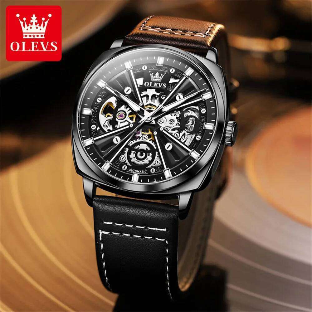 OLEVS 6685 Watch Original Fashion Hollow Out Style Ruby Automatic Menchanical Wristwatch Waterproof Luminous Mens Gifts