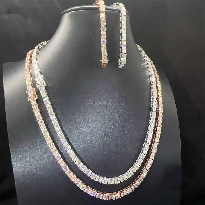 Best Selling 14k Gold Over 925 Silver Moissanite Tennis Chain 2mm/3mm/4mm/5mm VVS Diamond Cut Dainty Necklace for Women