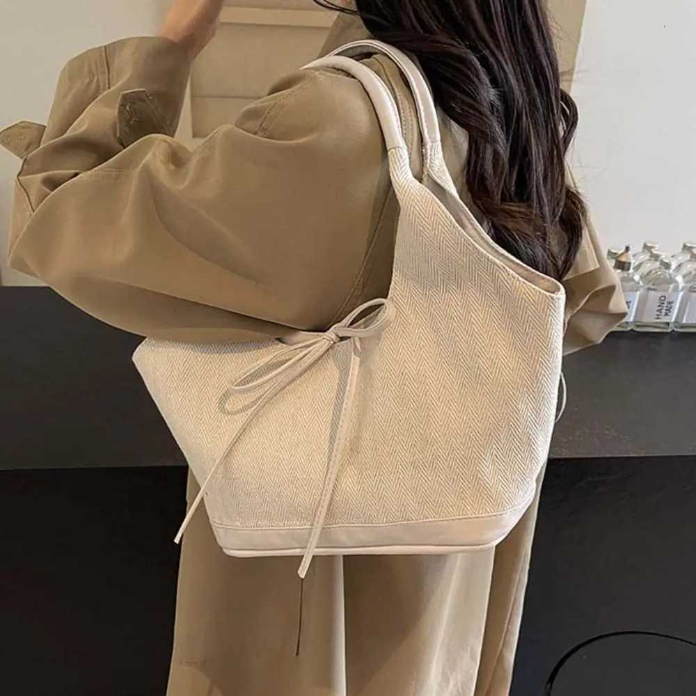 Versatile Korean Style Canvas Underarm Bag Handbag Cloth Bow Shoulder Bag Bucket Bag All-match Women Y250725