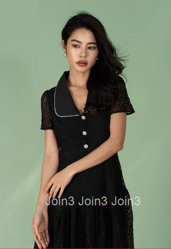 Summer New Chinese Style Lace Patchwork Elegant Dress Doll Collar Hepburn Style Dress 6125